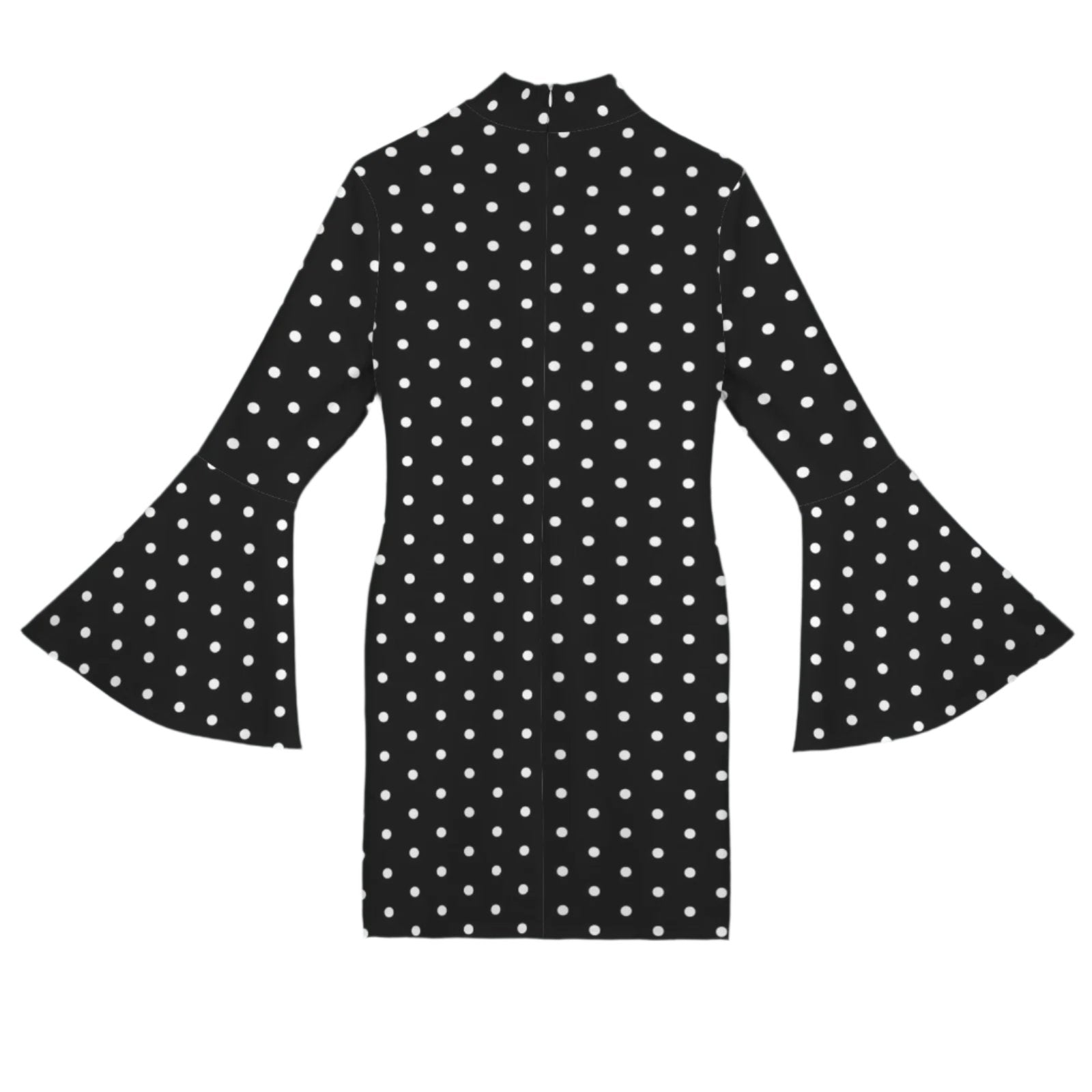 Black Polka Dot Turtle Neck Bell Sleeve Dress