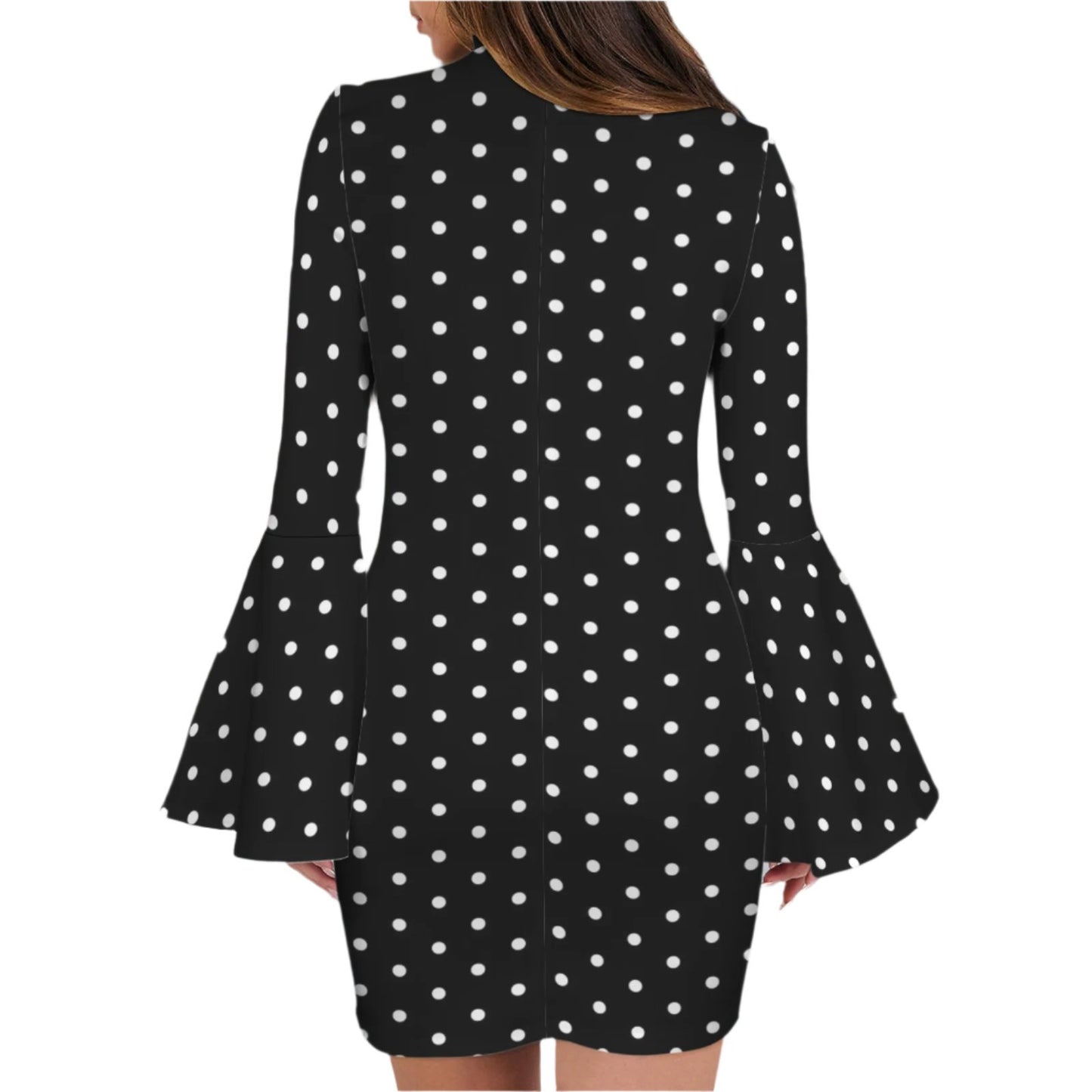 Black Polka Dot Turtle Neck Bell Sleeve Dress