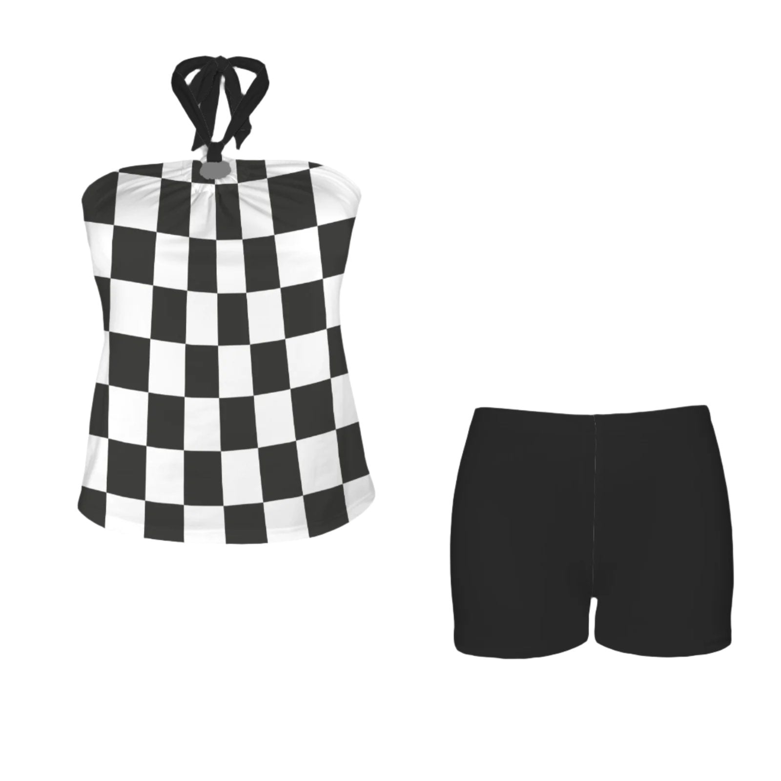 Black Checker Halter Tankini