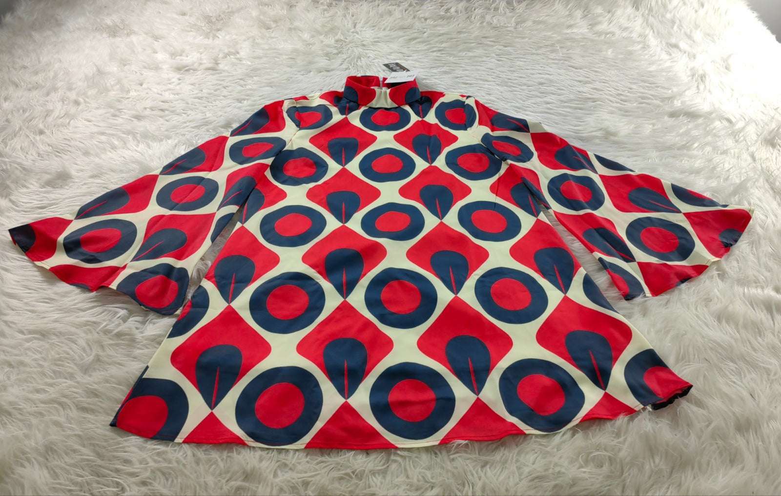 Disco 70s Style Dress | Turtleneck Mod Dress | Retro Red Black Op Art Chiffon Tent Mini Dress