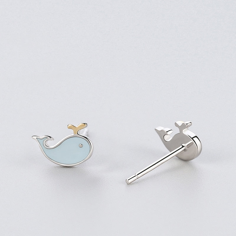 925 Sterling Silver Blue Whale Stud Earrings, Whale Earrings, Cute Earrings, Sea Animal Earrings