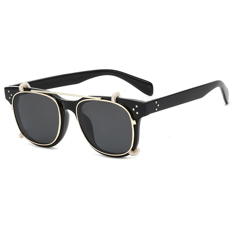 Unisex Retro Square Sunglasses, Removable Polarized Sunglasses Clip, Unique Sunglasses