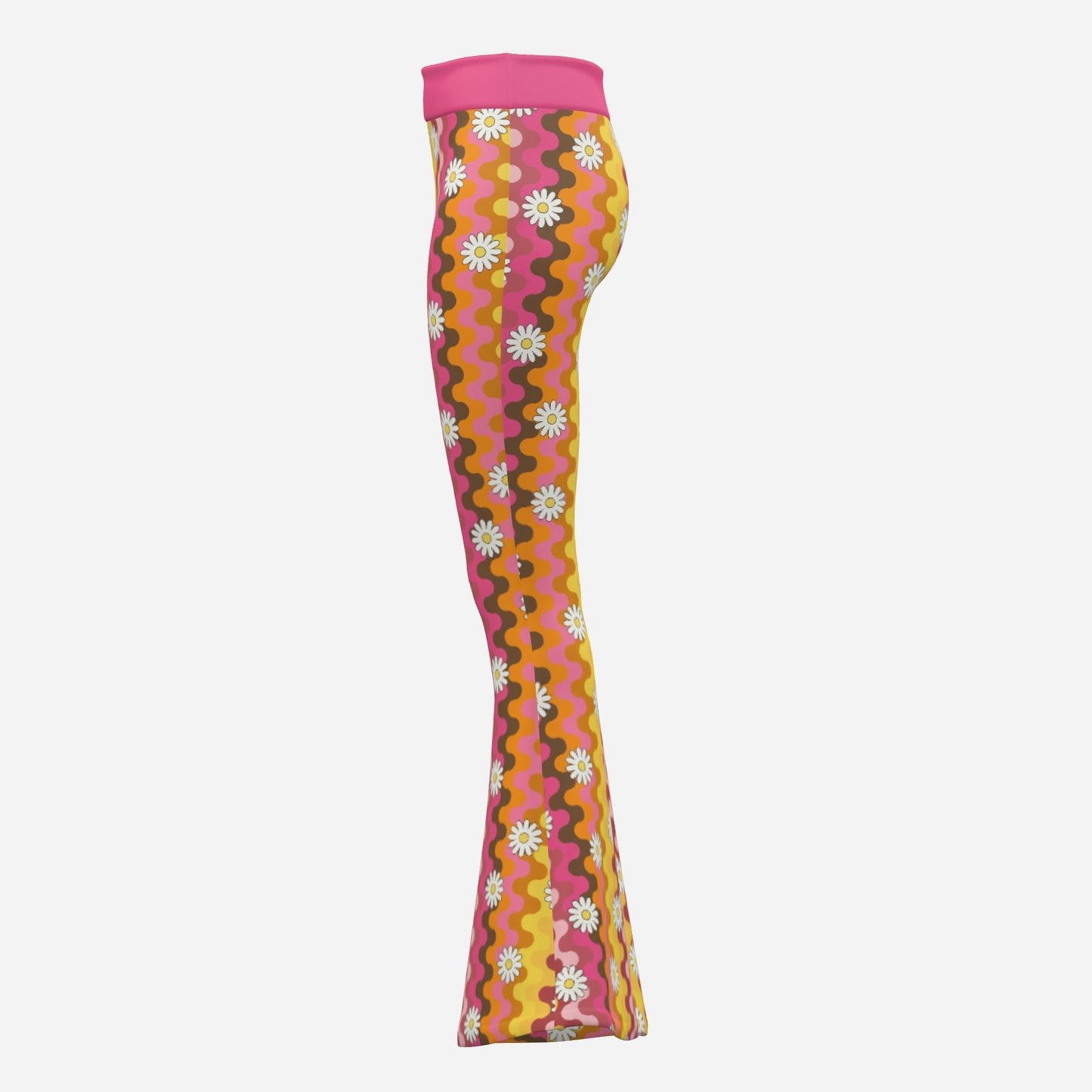 70s Pants Style | Pink Bell Bottom Pants  Retro Hippie Wide Leg Yoga Pants | Floral Stripe Flare Leggings Women