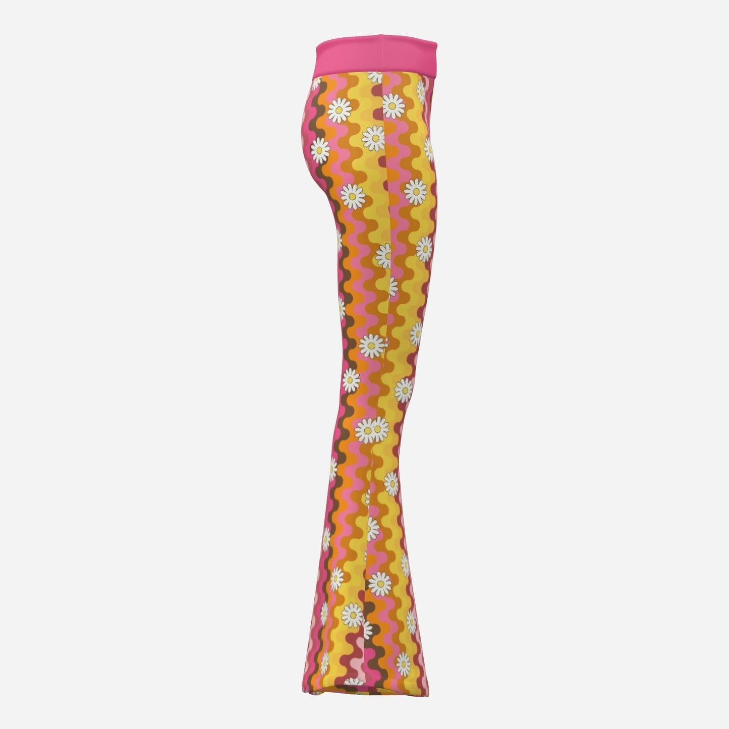 70s Pants Style | Pink Bell Bottom Pants  Retro Hippie Wide Leg Yoga Pants | Floral Stripe Flare Leggings Women