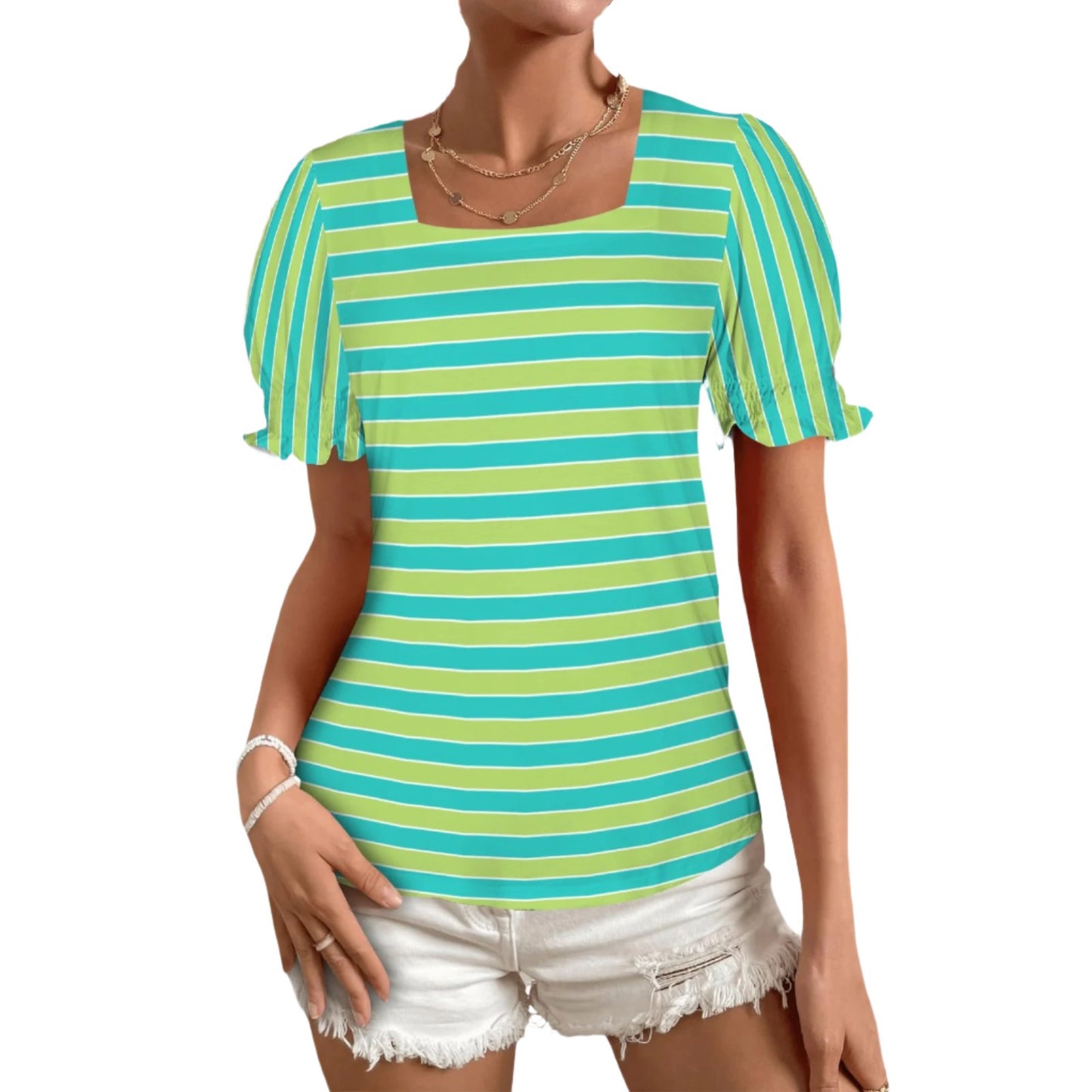 Blue Green Stripe babydoll Tshirt