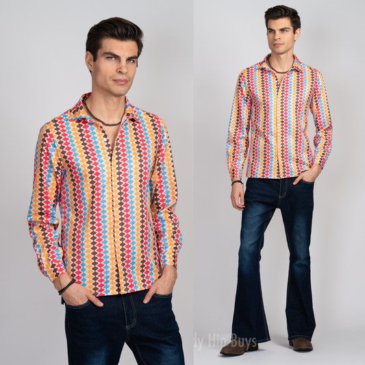 chemise de style vintage des années 70, Groovy Stripe Shirt Men, vêtements des années 70 Hommes, Retro Shirt Men, Hippie Shirt Men, 70s Shirt Men, chemise inspirée des années 70