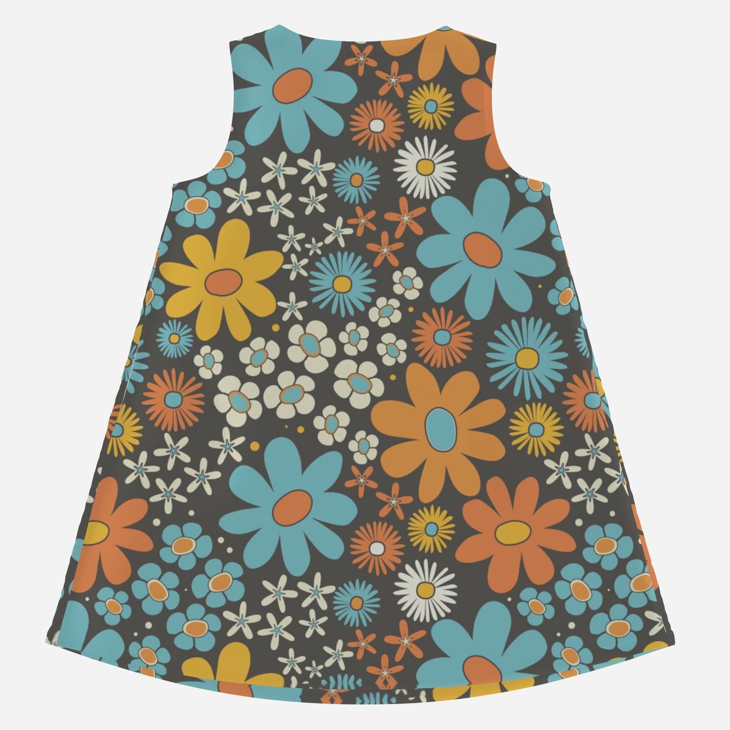 60s Style Dress, Mod Blue Floral Tent Dress | Retro Sleeveless Mini Dress | 60s Go-Go Dress