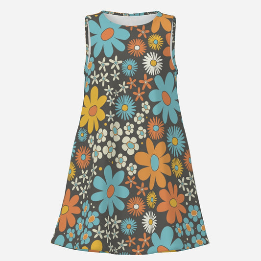 60s Style Dress, Mod Blue Floral Tent Dress | Retro Sleeveless Mini Dress | 60s Go-Go Dress