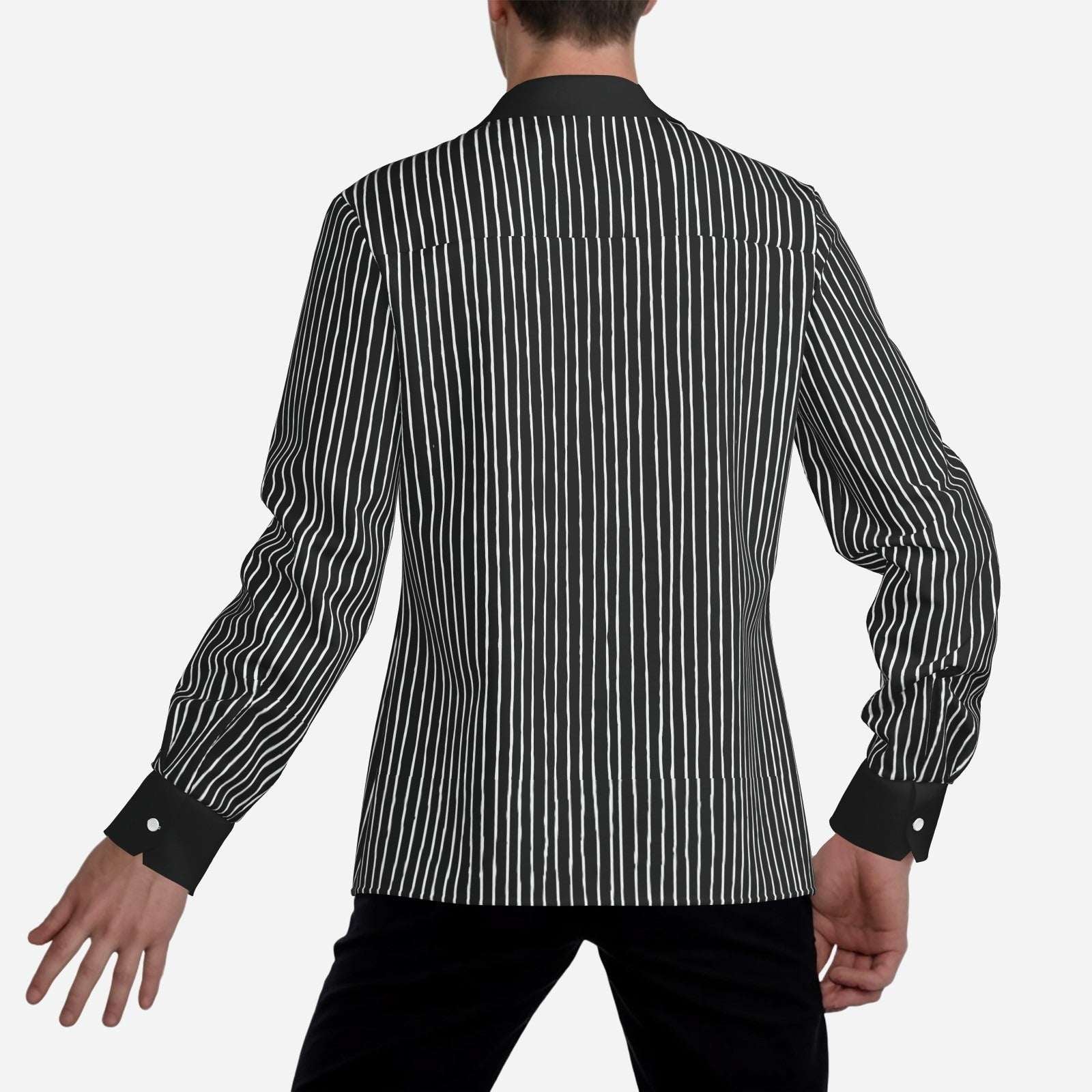 Men’s 70s Style Shirt | Black Pinstripe Shirt | Wing Collar Shirt | Black Disco Shirt