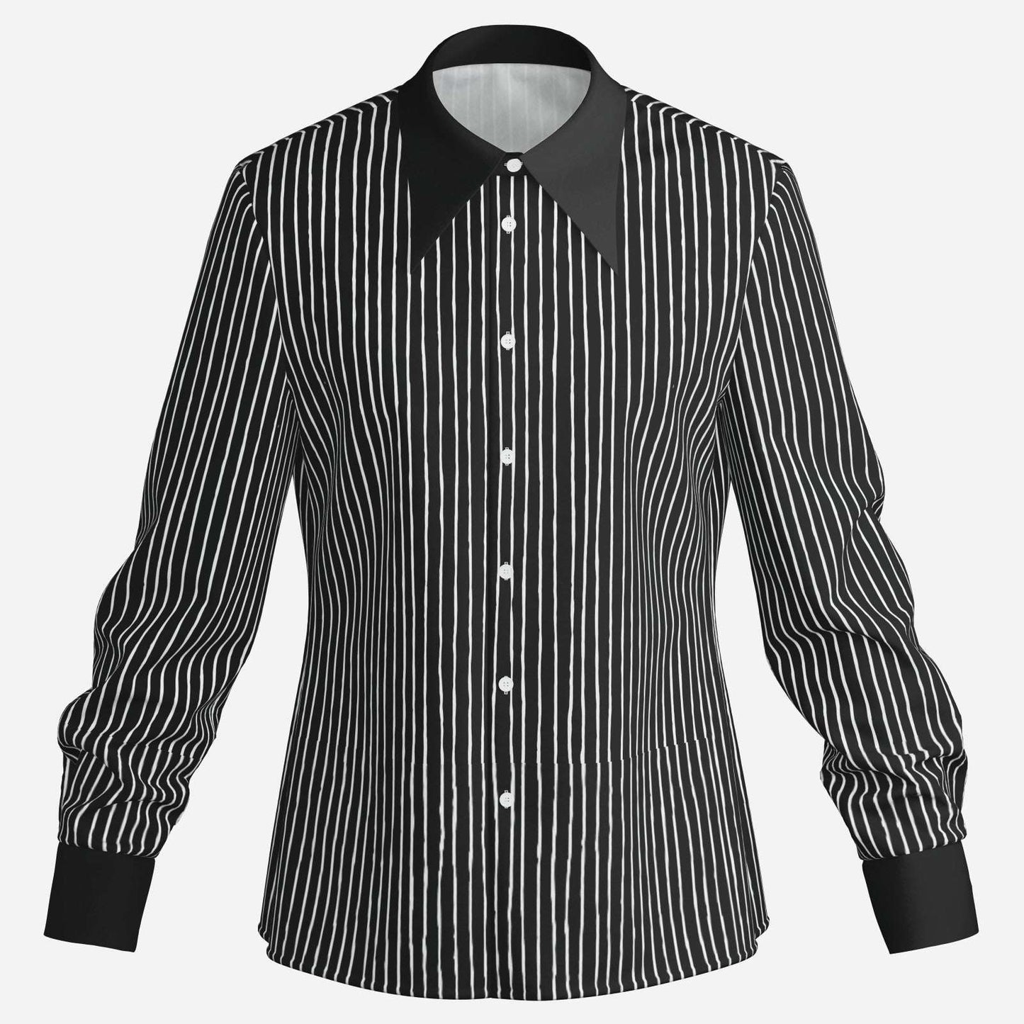 Men’s 70s Style Shirt | Black Pinstripe Shirt | Wing Collar Shirt | Black Disco Shirt