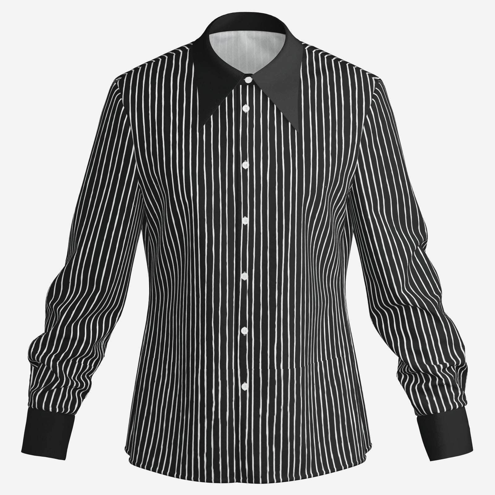 Men’s 70s Style Shirt | Black Pinstripe Shirt | Wing Collar Shirt | Black Disco Shirt