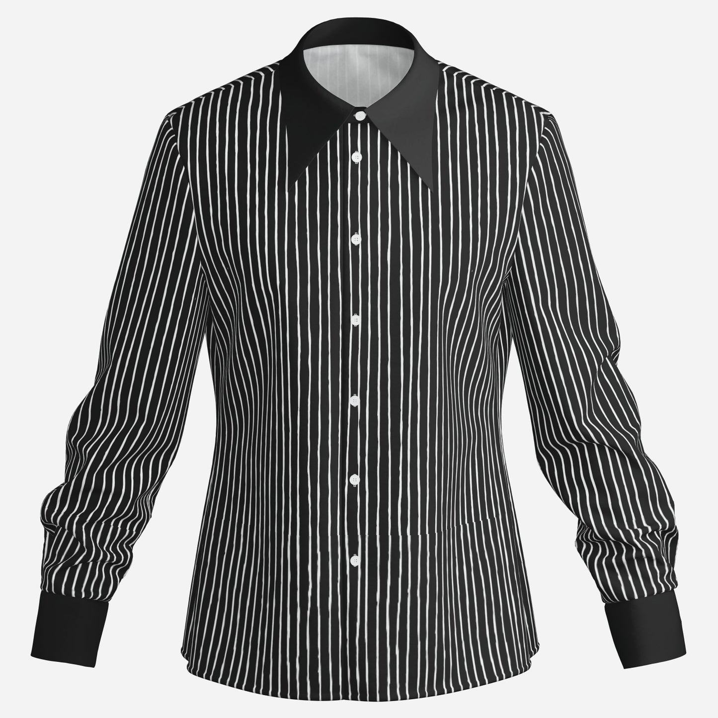 Men’s 70s Style Shirt | Black Pinstripe Shirt | Wing Collar Shirt | Black Disco Shirt