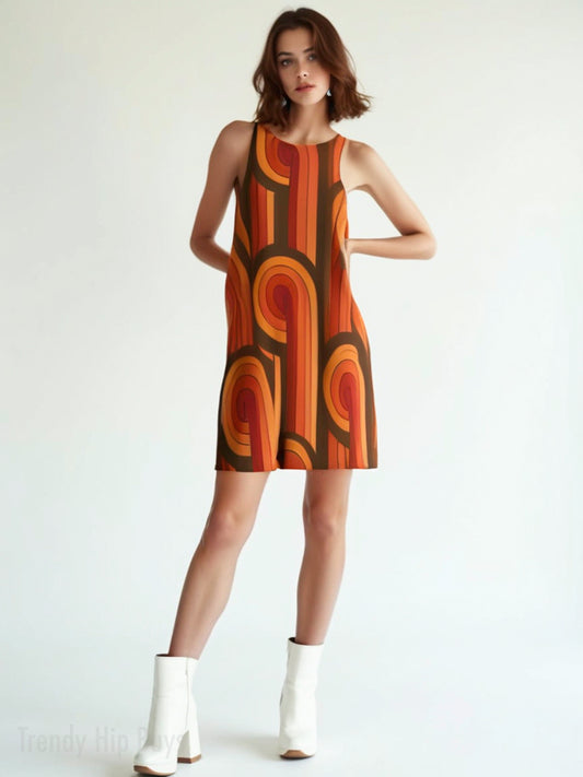 60s Style Mod Orange Trapeze Dress | Retro Geometric Tent Mini Dress | Vintage inspired Gogo Dress