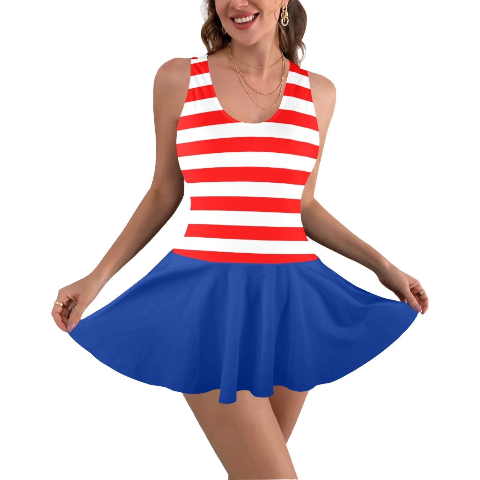 Nautical Red Stripe Skirt Swimsuit