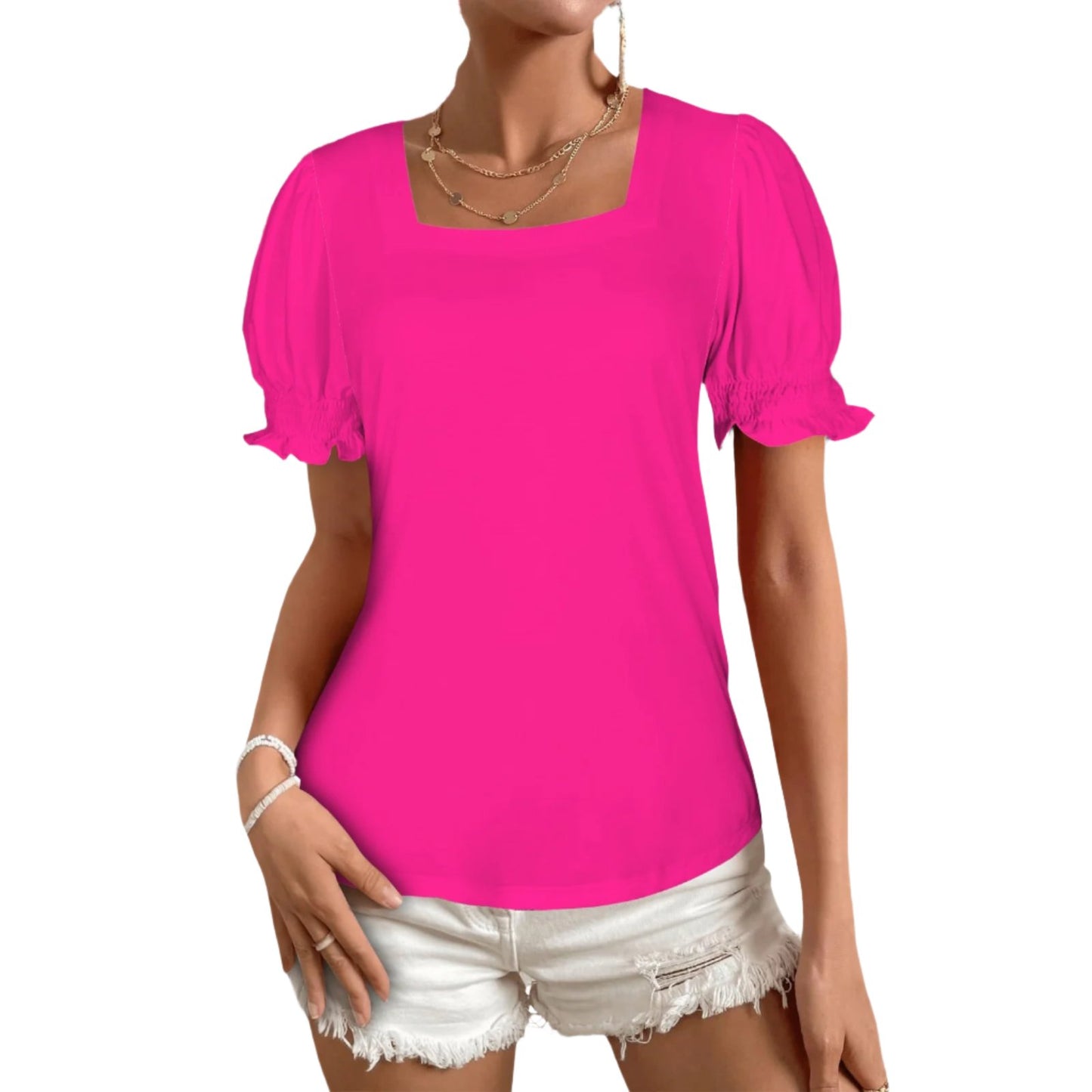 Fuchsia Pink Puff sleeve Tshirt