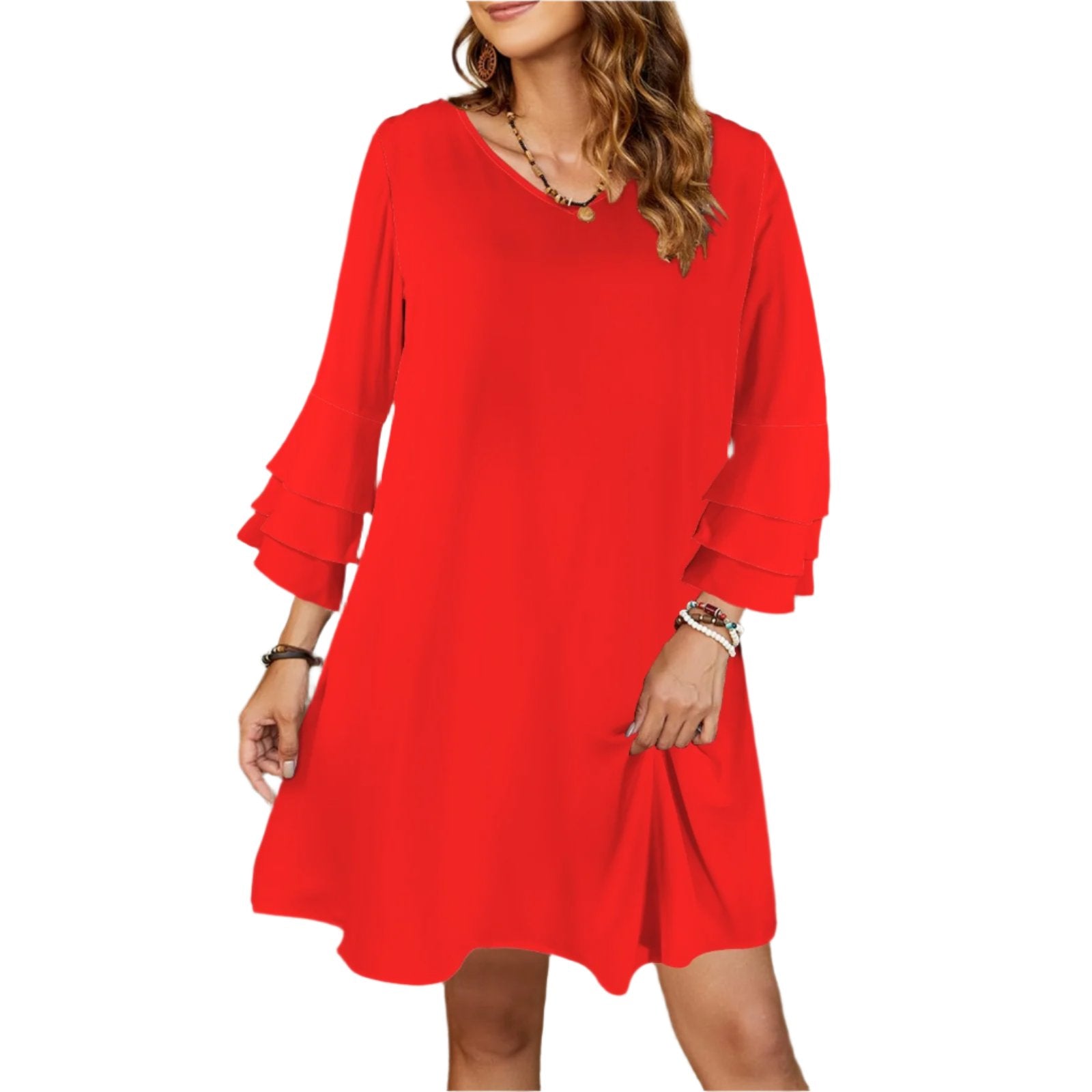 Red tier Bell sleeve Dress