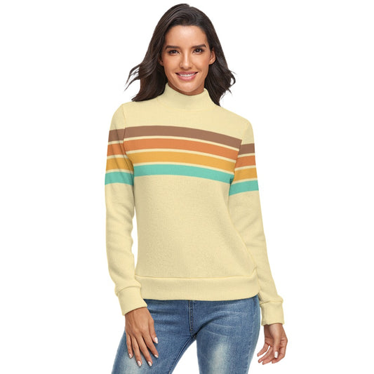 Women's Retro Turtleneck Sweater | 70s Inspired Lightweight Knit Hippie Sweater | Stripe Sweater