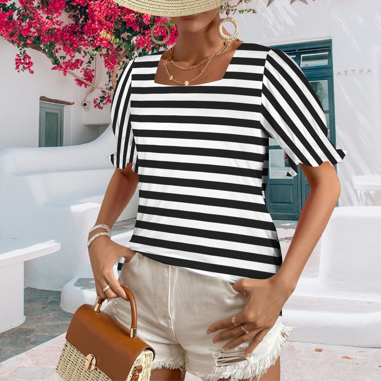 Black and White Puff Sleeve Top