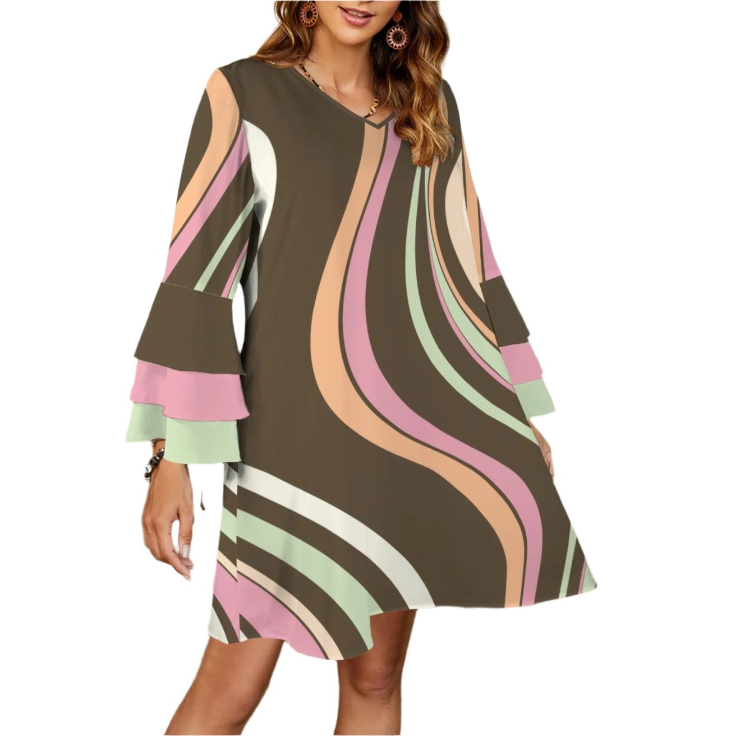 70sstylepinkbrownstripedress