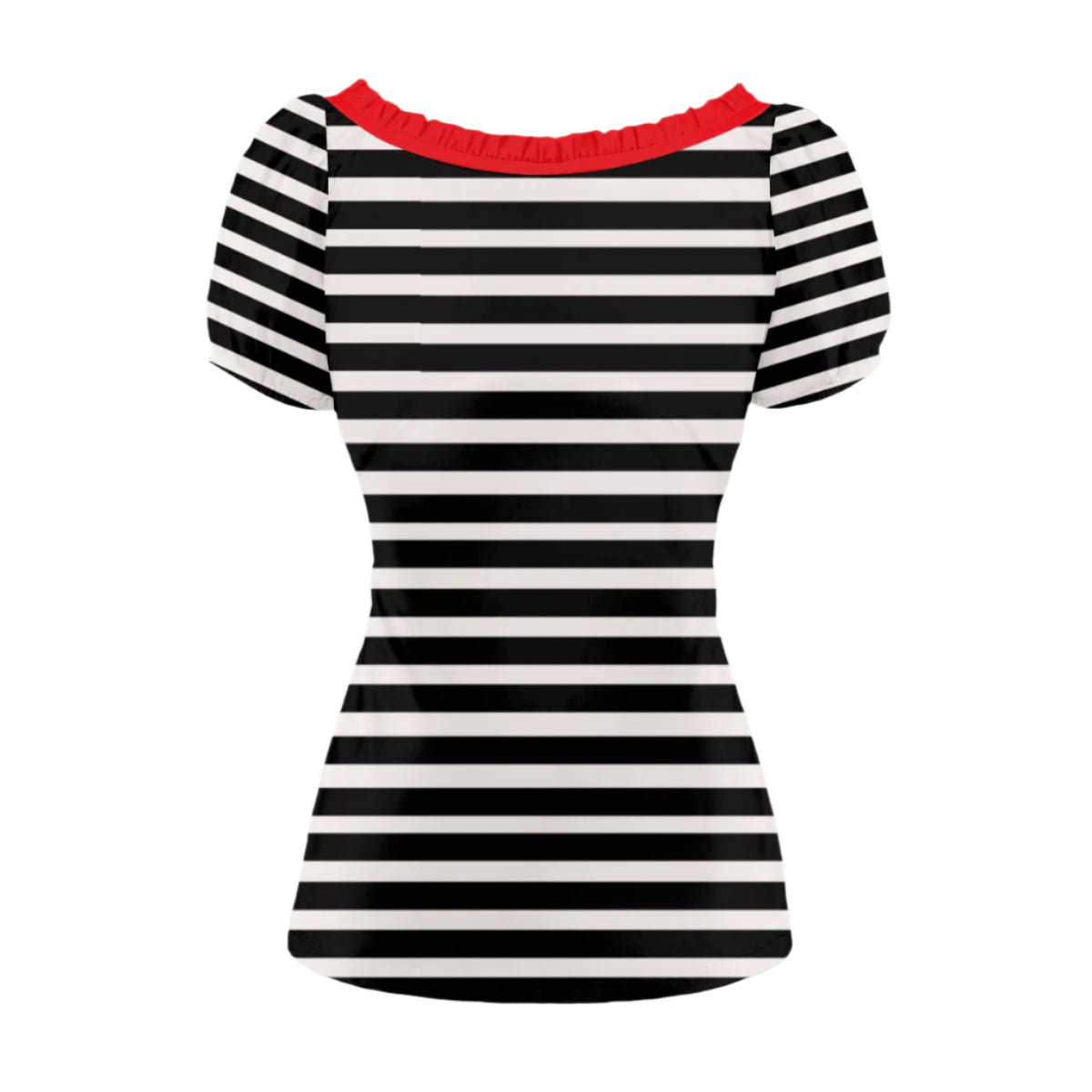 Black & White Stripe Babydoll Blouse – Vintage 40s Style Top | Retro Puff Sleeve Bow Tie Blouse