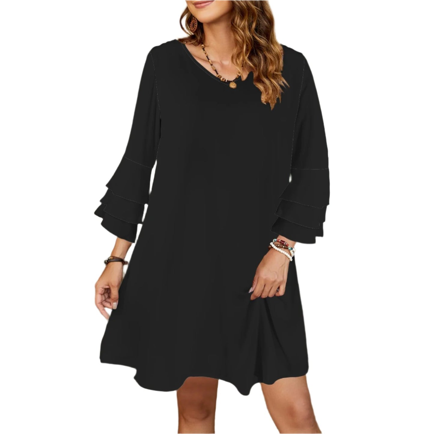 Black Tier Bell Sleeve Dress