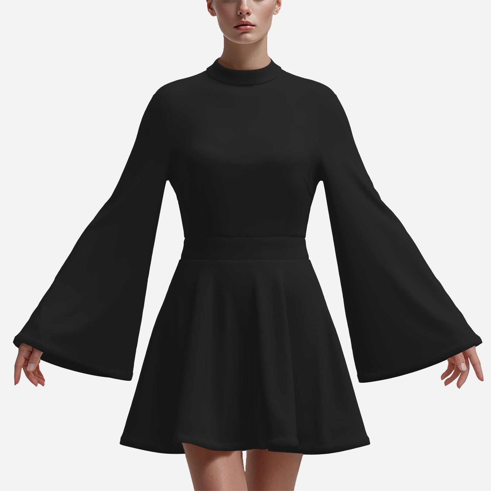 70s Dress Style | Vintage 70s Chiffon Dresses | Retro Black Bell Sleeve Dress