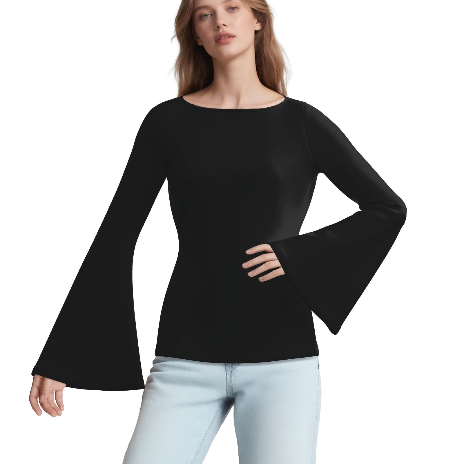 70s inspired Black Bell Sleeve T-Shirt | Retro 70s Top | Vintage 70s style Bell Sleeve Top