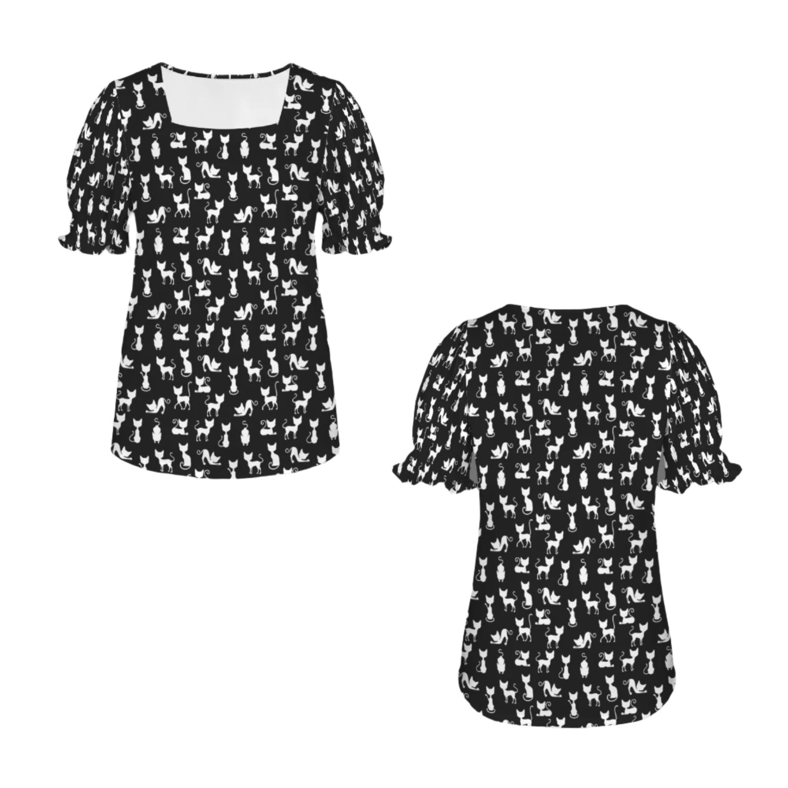 Black Cat Puff Sleeve T Shirt