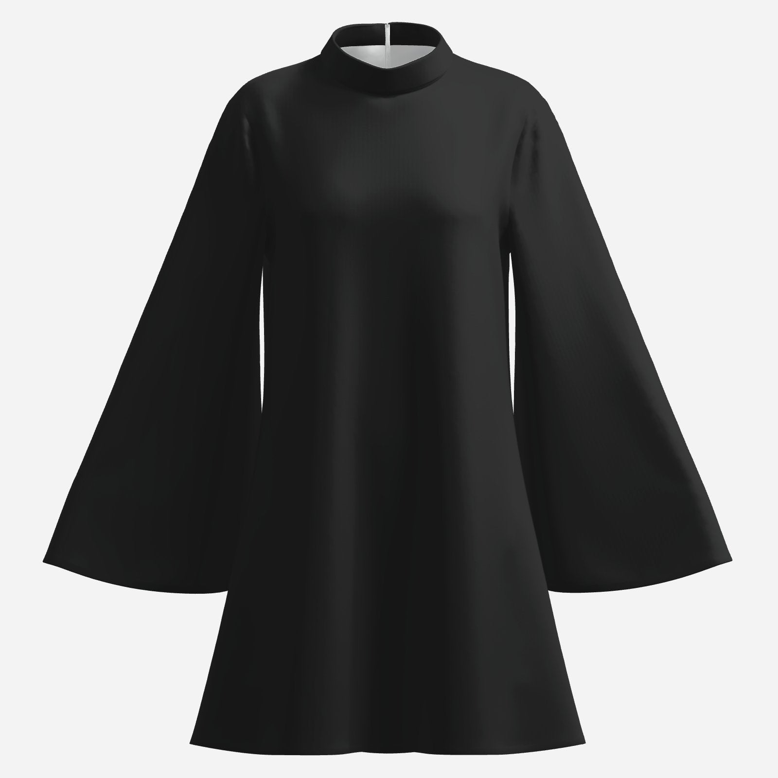 Vintage 70s Black Bell Sleeve Dress | Retro Turtleneck Tent Dress | Hippie Black Disco Dress