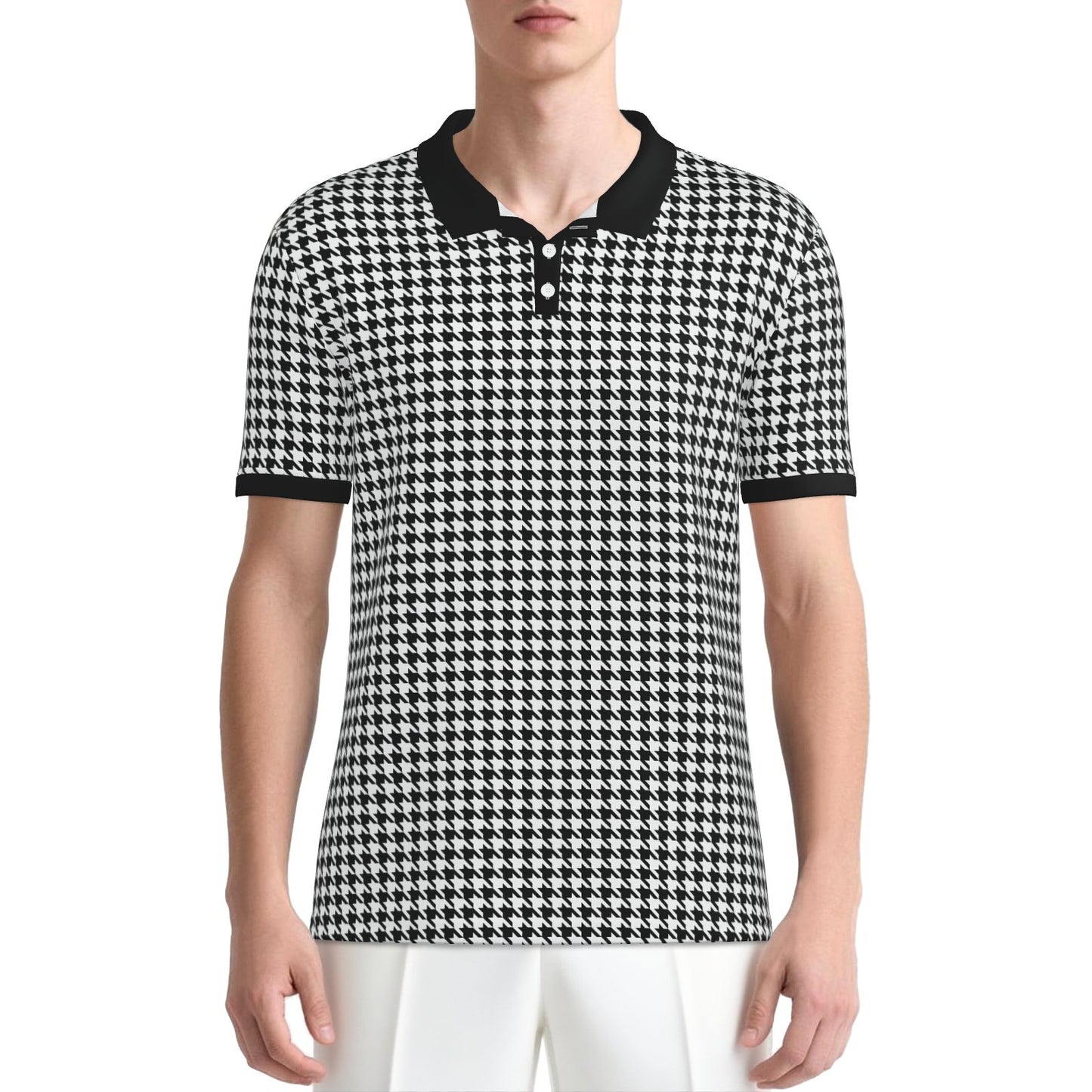 Black Houndstooth Polo Shirt | UPF 50+ Sun Protection Unisex Polo | Vintage Black & White Golf Shirt