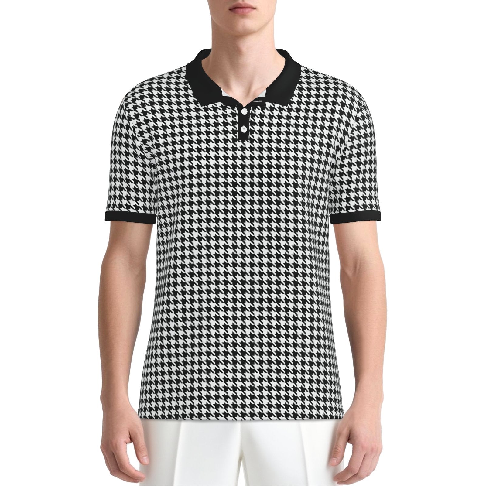 Black Houndstooth Polo Shirt | UPF 50+ Sun Protection Unisex Polo | Vintage Black & White Golf Shirt