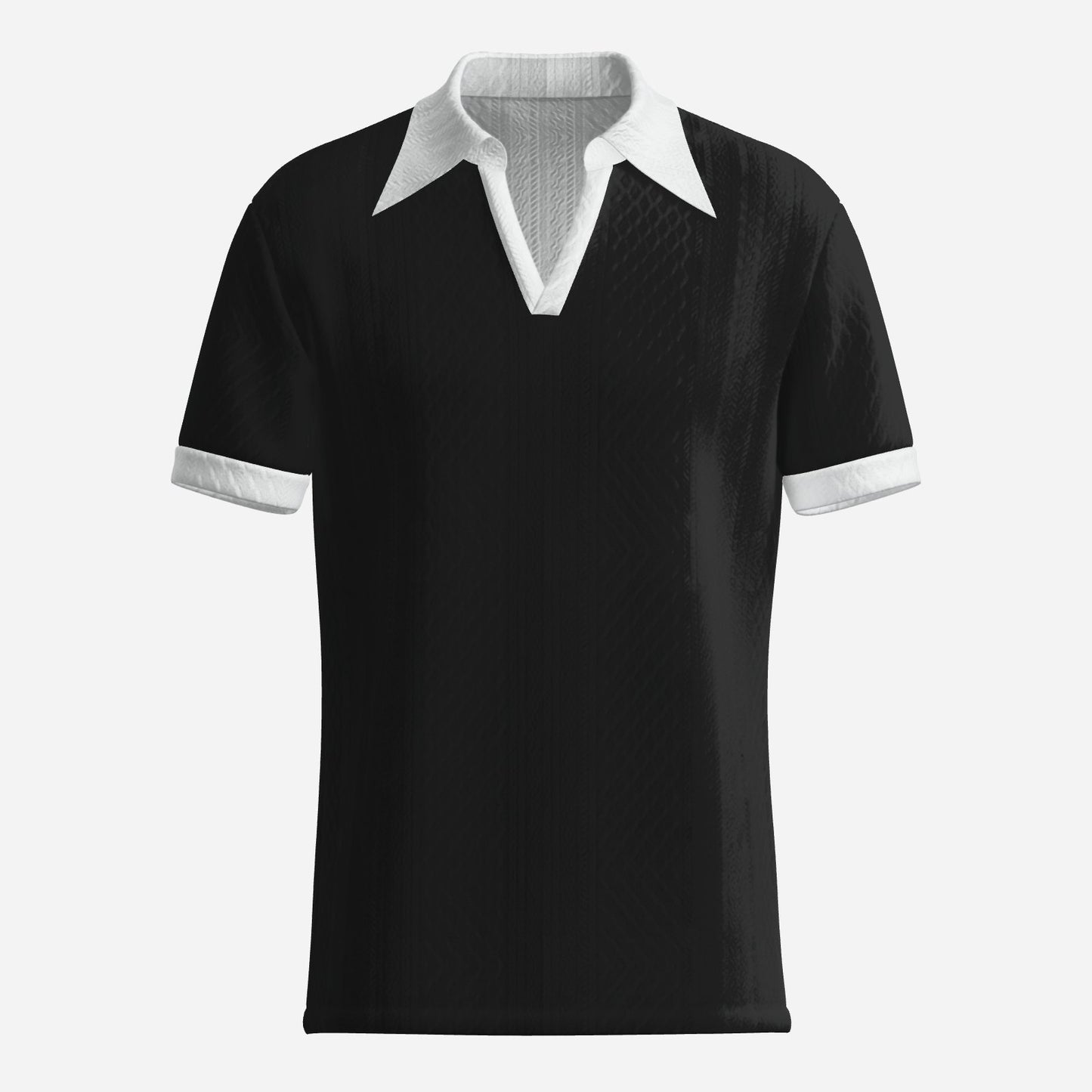 Retro Polo Shirt for Men | 60s 70s Dagger Collar Polo Shirt | Black & White Jacquard Knit Polo