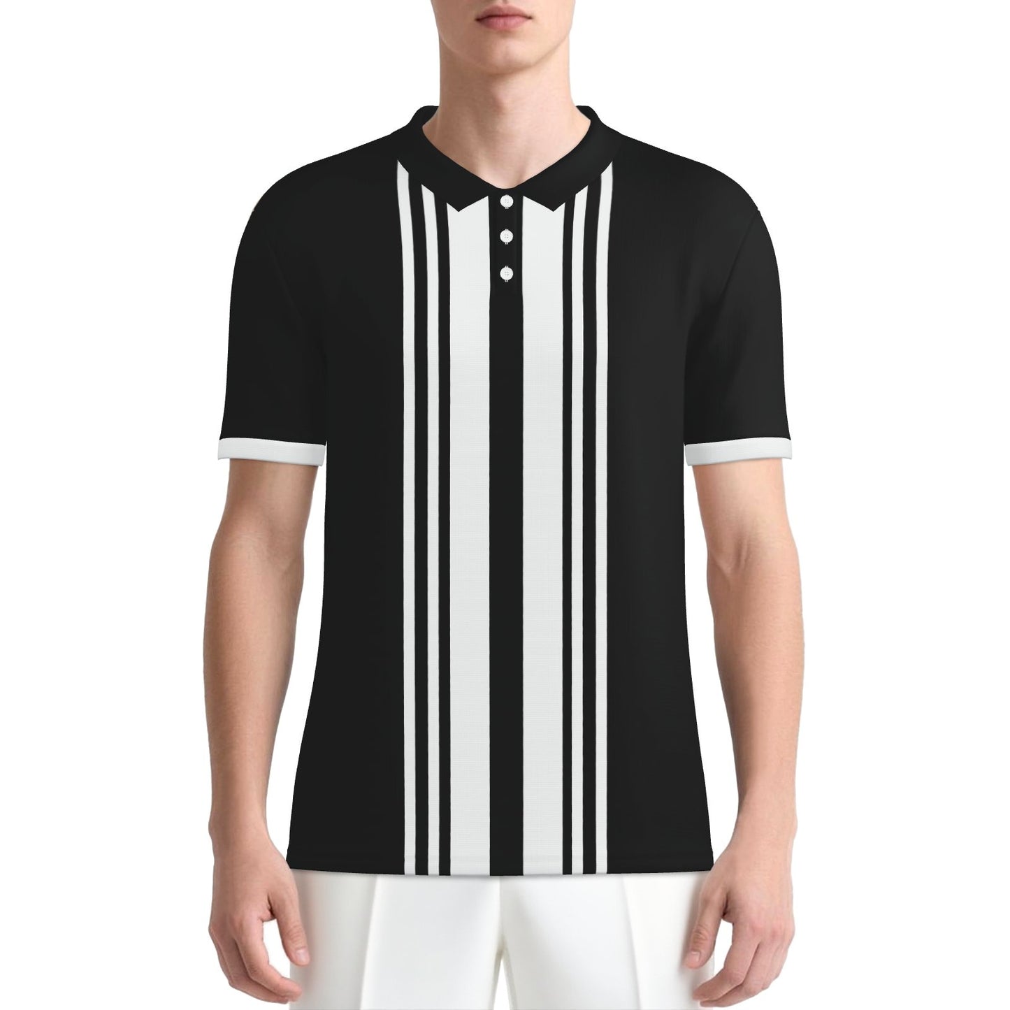 Retro Black Polo Shirt | UPF 50+ Sun Protection Unisex Polo | Vintage 60s Mod Golf Shirt | Black Stripe Polo