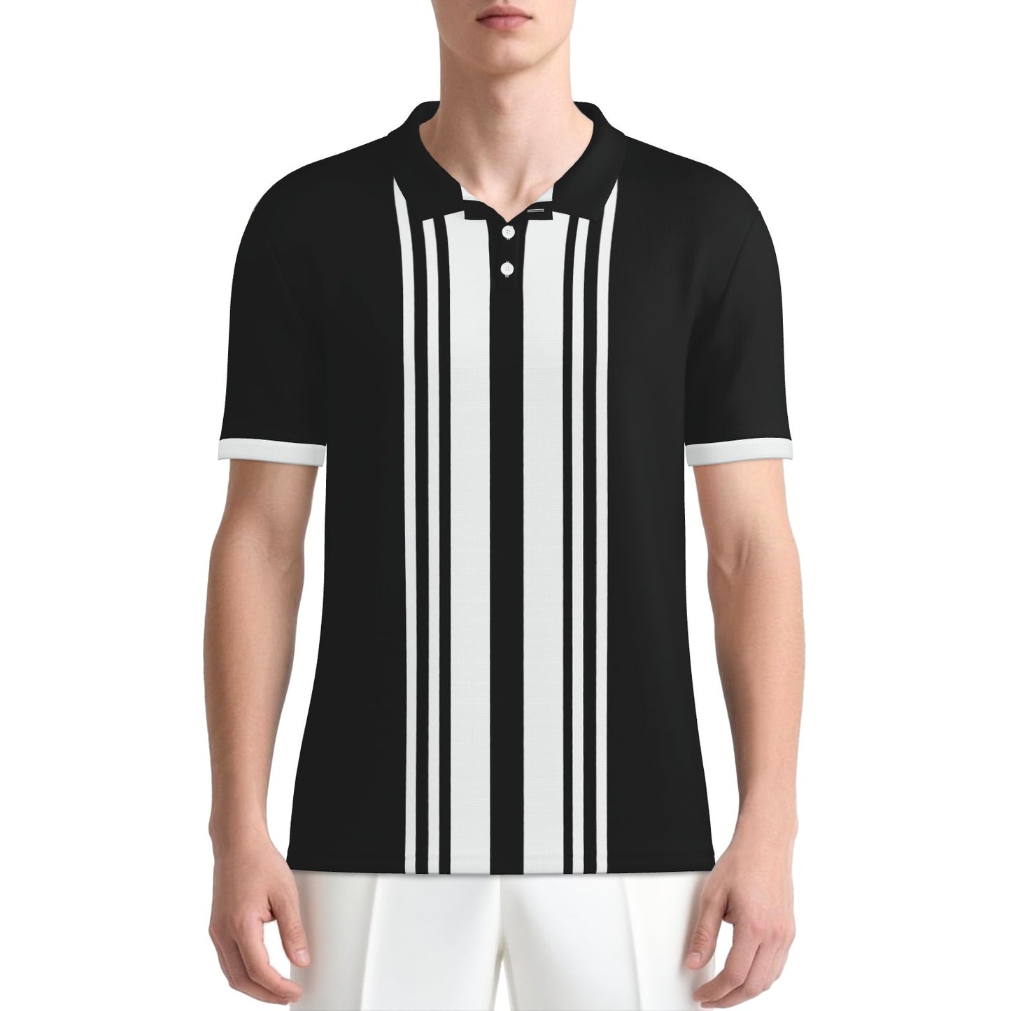 Retro Black Polo Shirt | UPF 50+ Sun Protection Unisex Polo | Vintage 60s Mod Golf Shirt | Black Stripe Polo