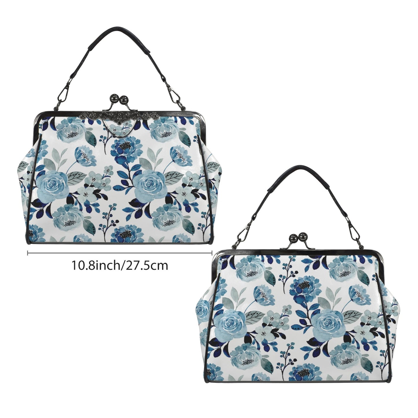 Retro 60s Handbag | Vintage Inspired Romantic Blue Rose Purse | Blue Floral Handbag