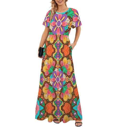 70s inspired Hippie Multicolor Floral Boho MaxiDress