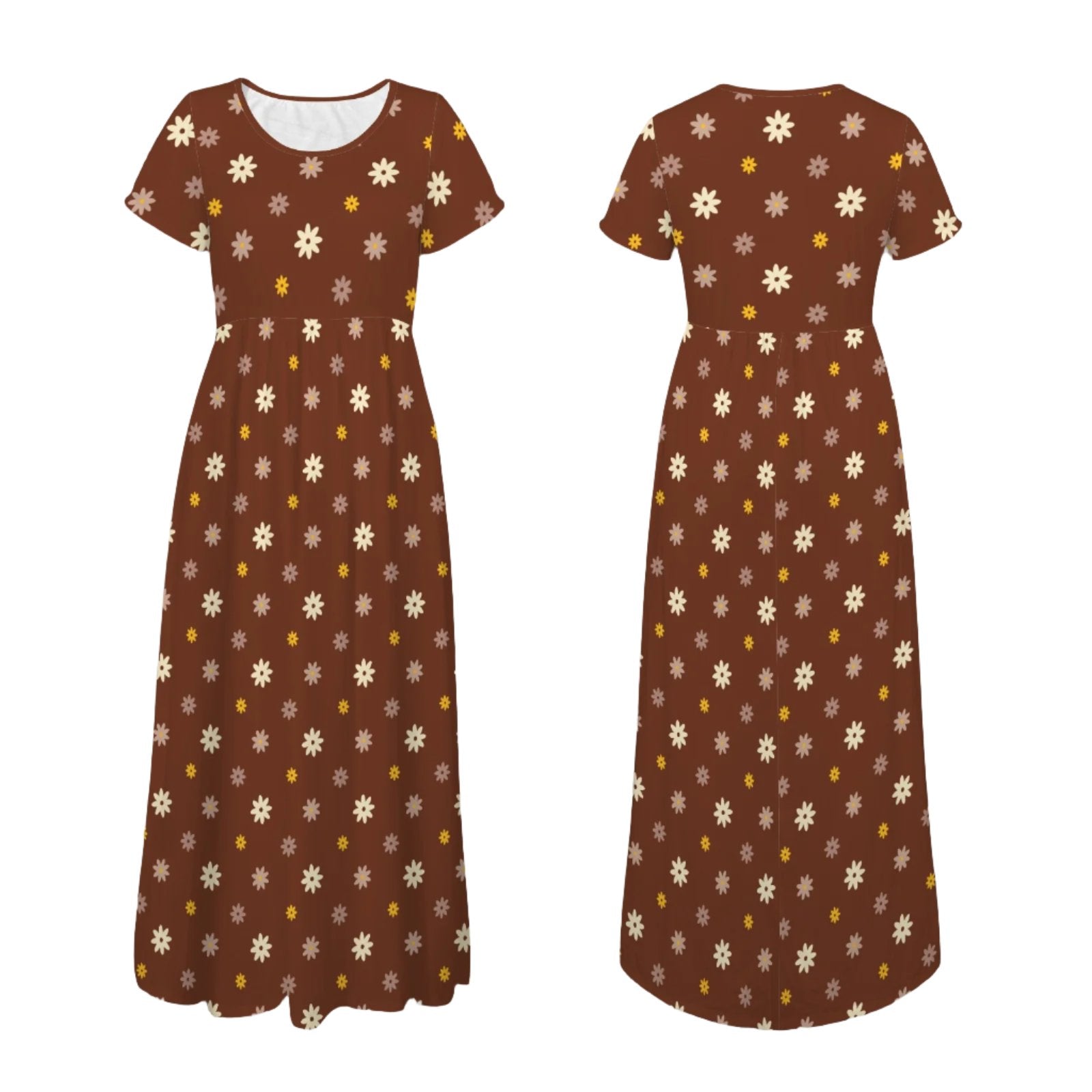 Brown Yellow Daisy Summer Maxi Dress