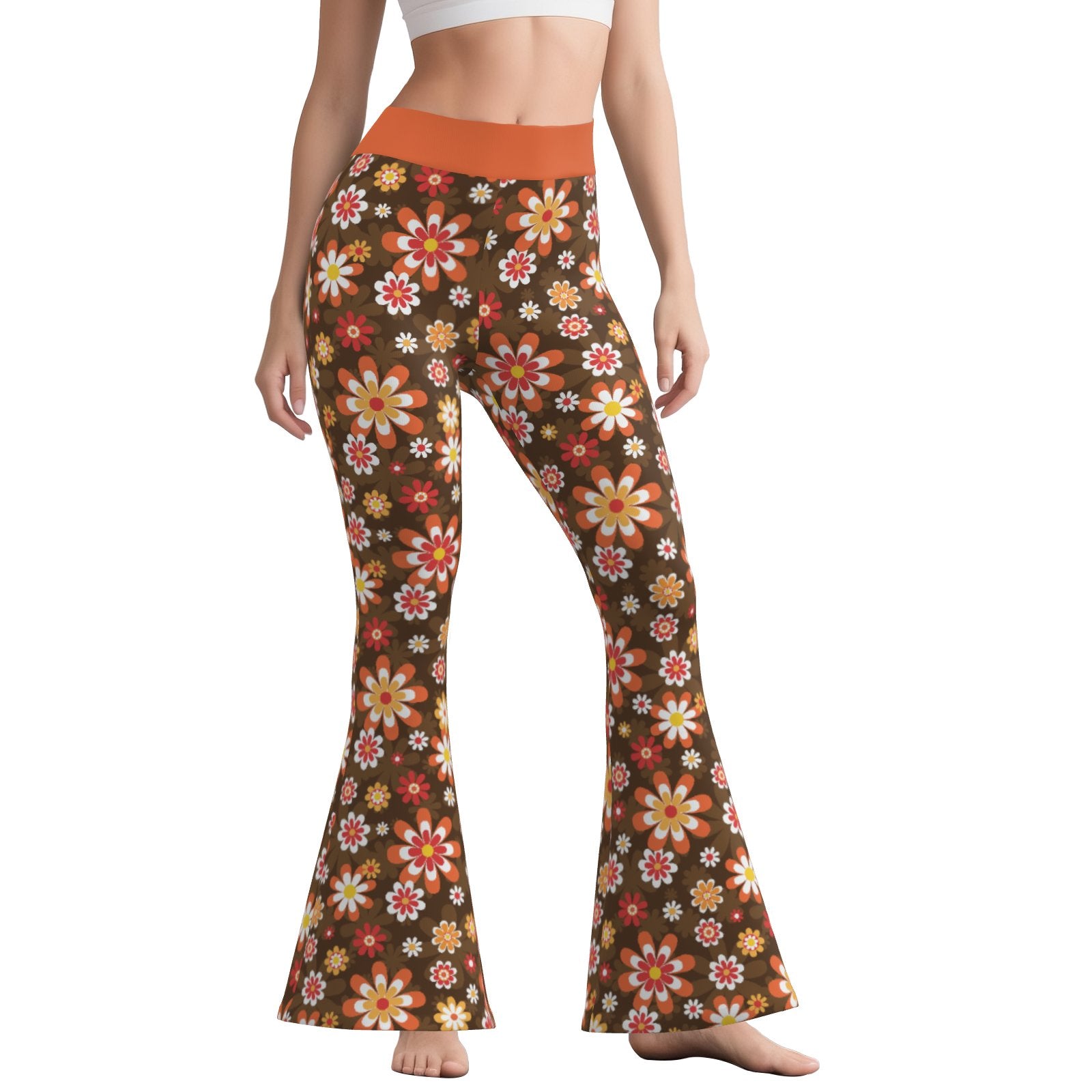 70s Bell Bottom Yoga Pants | Retro High Waist Wide Leg Exercise Pants | Vintage Style Flare Leggings