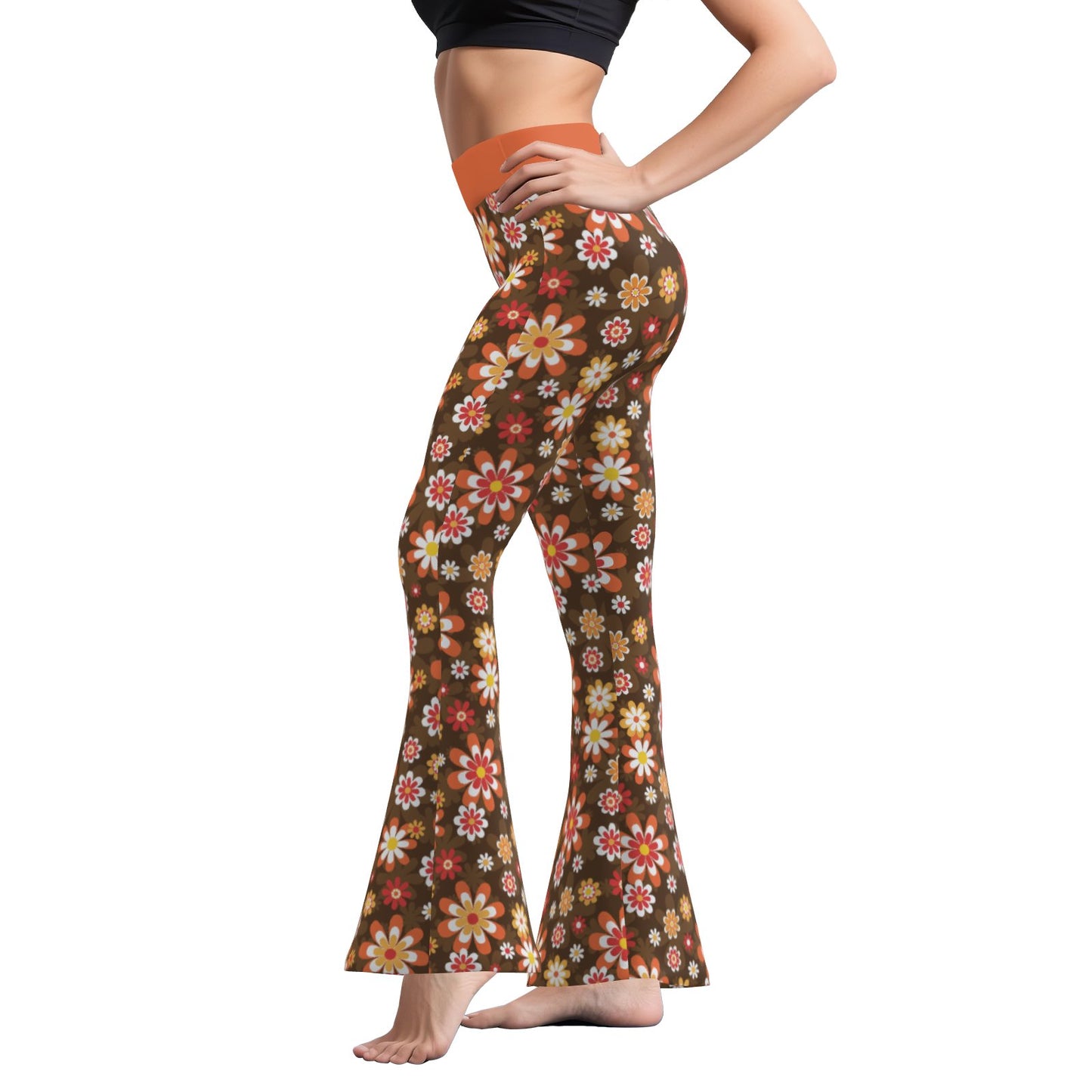 70s Bell Bottom Yoga Pants | Retro High Waist Wide Leg Exercise Pants | Vintage Style Flare Leggings