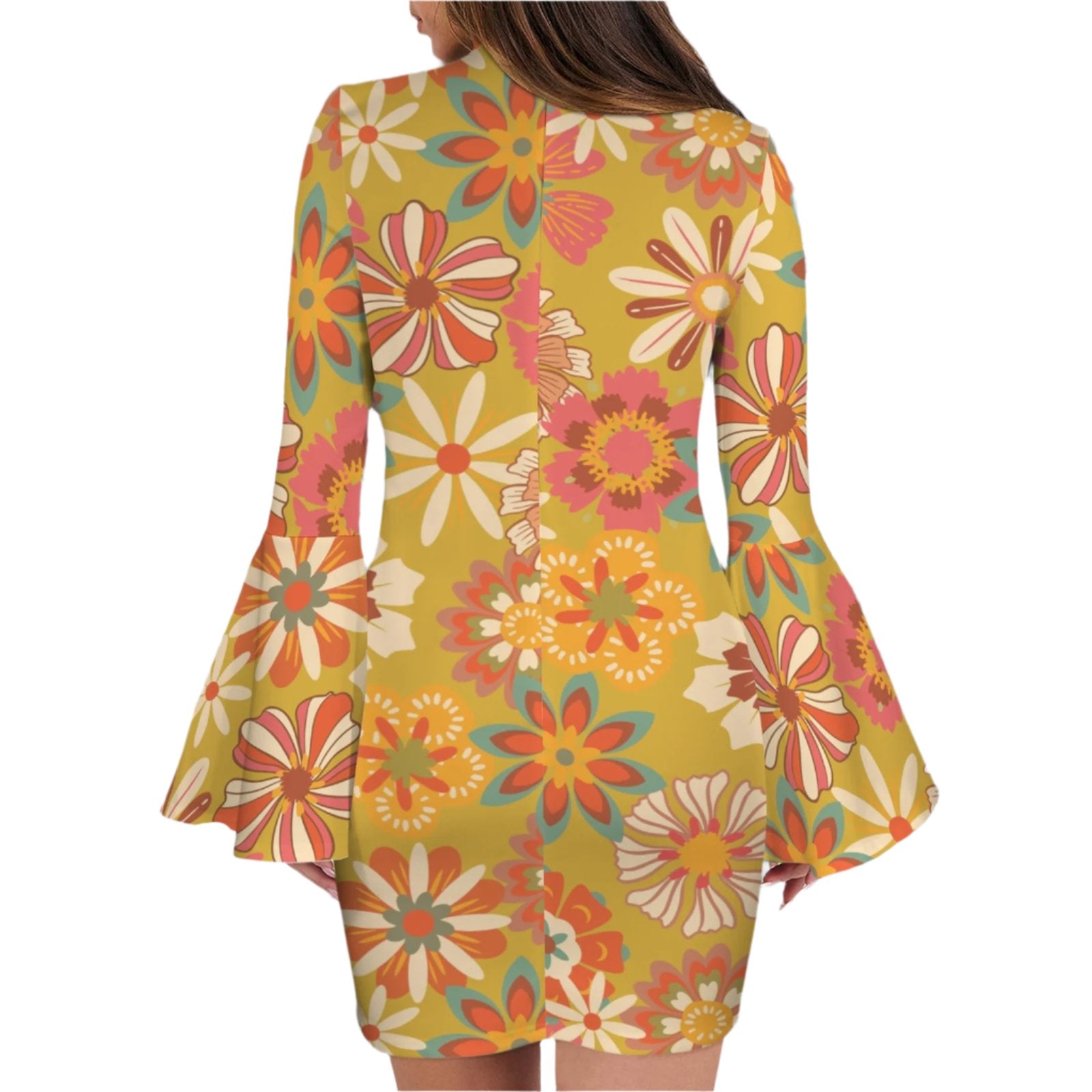 70s Mod Floral Bell Sleeve Dress