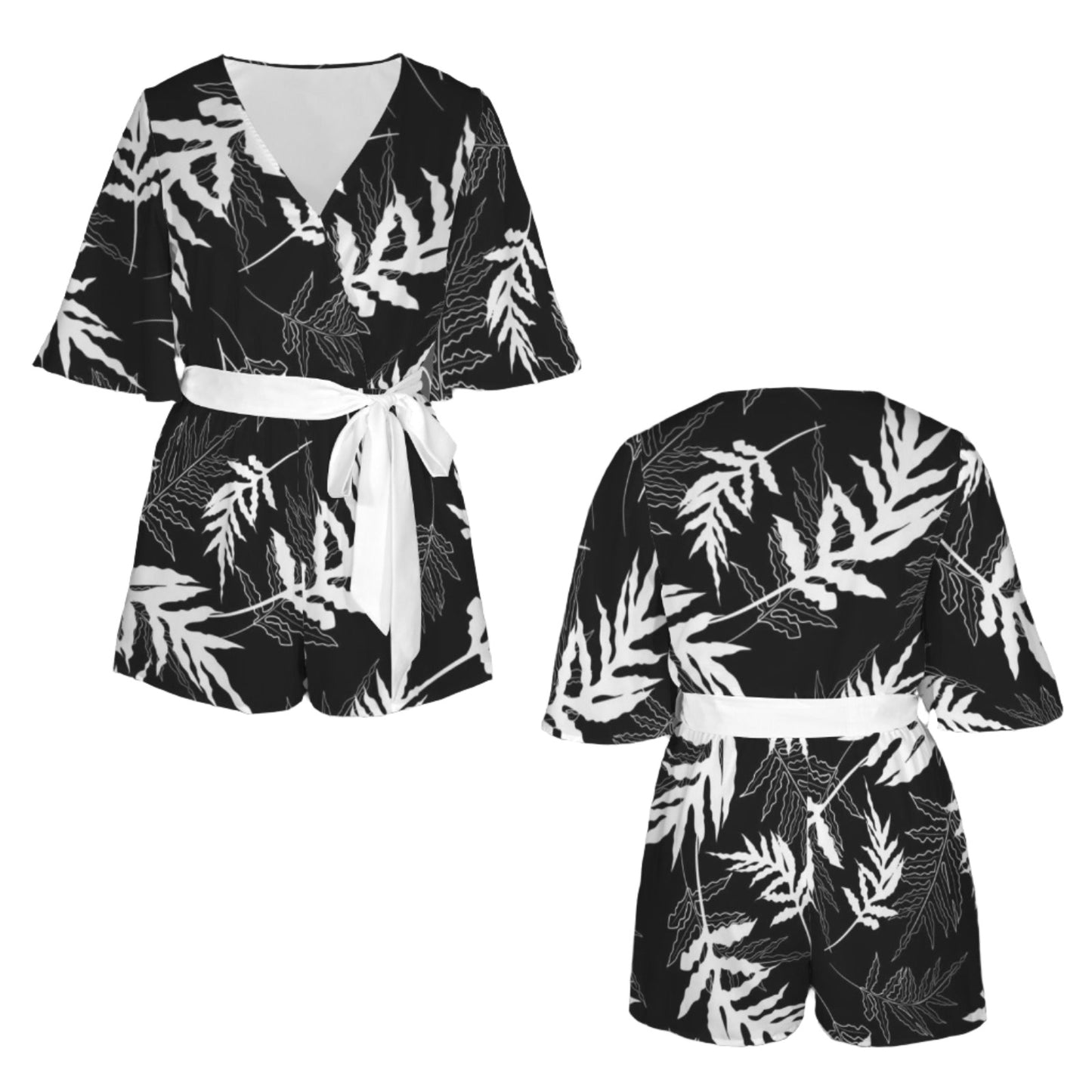 black white leaf romper