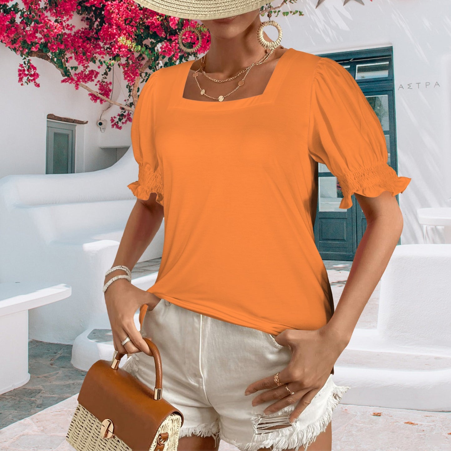 Orange Puff Sleeve Tshirt