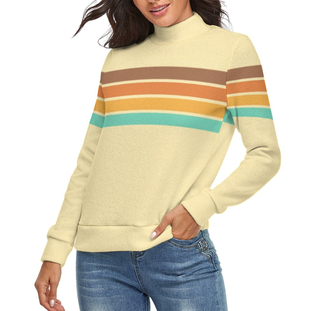 Women's Retro Turtleneck Sweater | 70s Inspired Lightweight Knit Hippie Sweater | Stripe Sweater