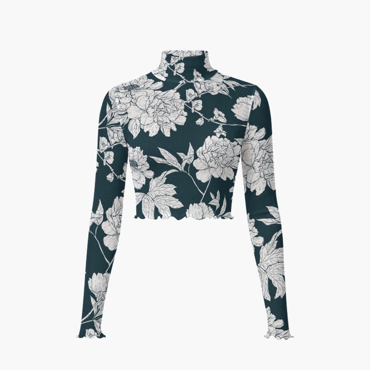 Women's Two-Piece Floral Set | Sheer Black Turtleneck Crop Top & Maxi Pencil Skirt | Elegant Evening Outfit
