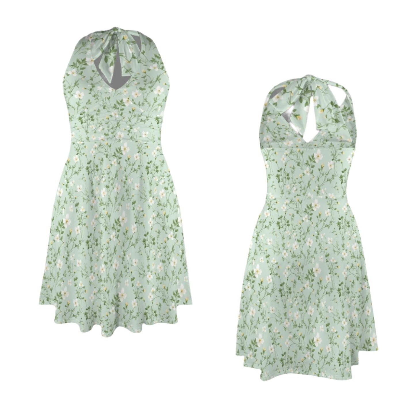 Green Floral daisy Halter Dress