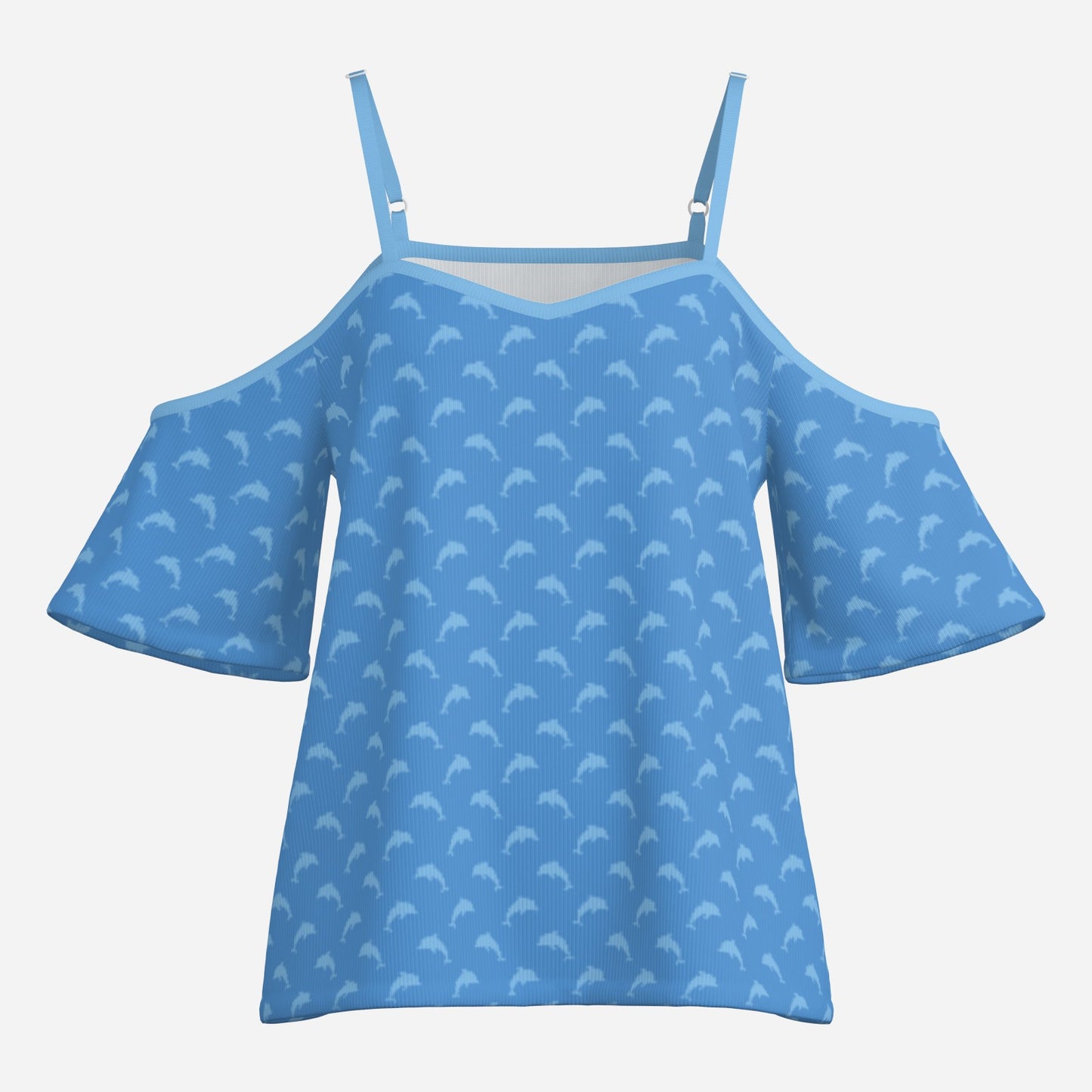 Retro dolphin print flutter sleeve blouse with shoulder cut out, imitation cotton tent style top