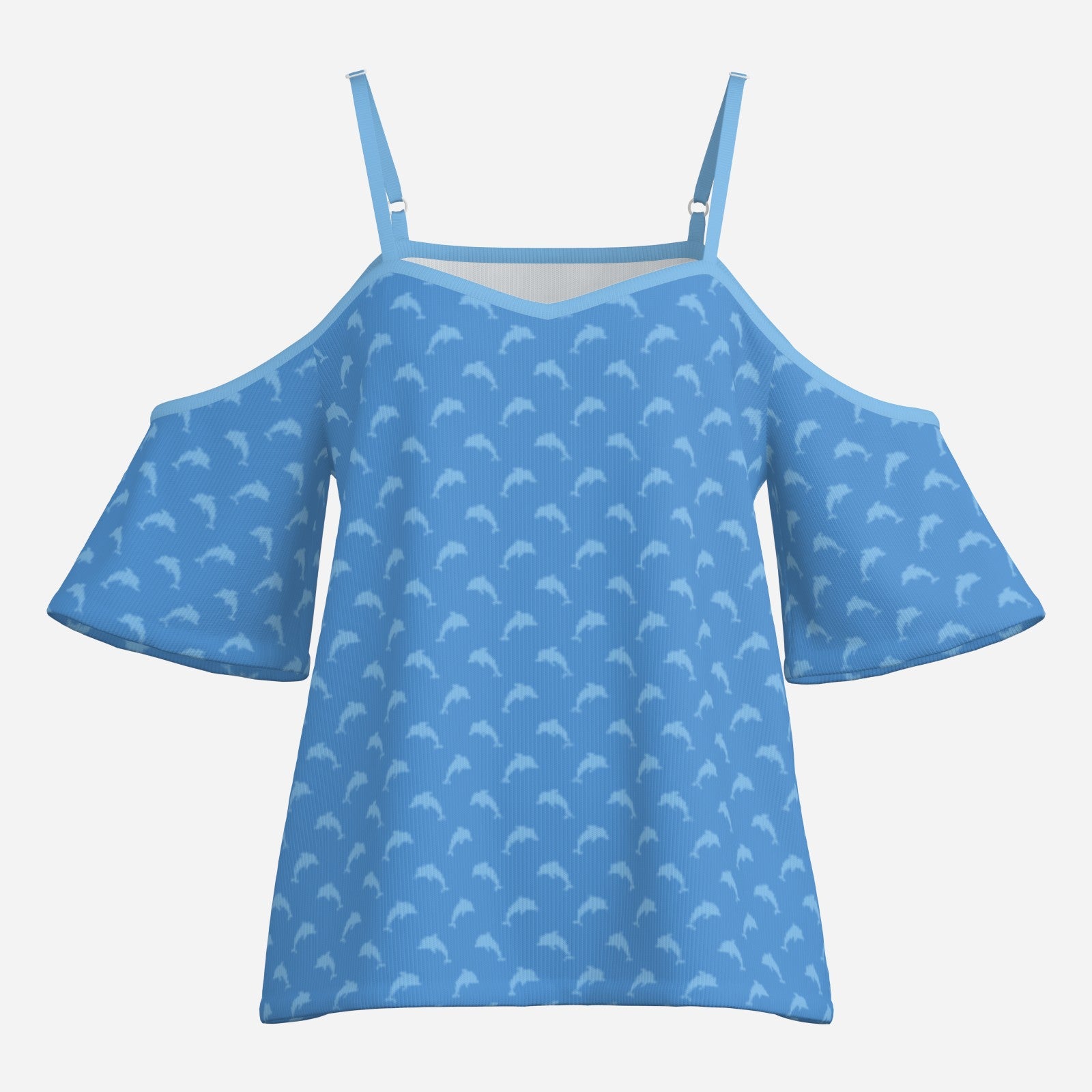 Retro dolphin print flutter sleeve blouse with shoulder cut out, imitation cotton tent style top