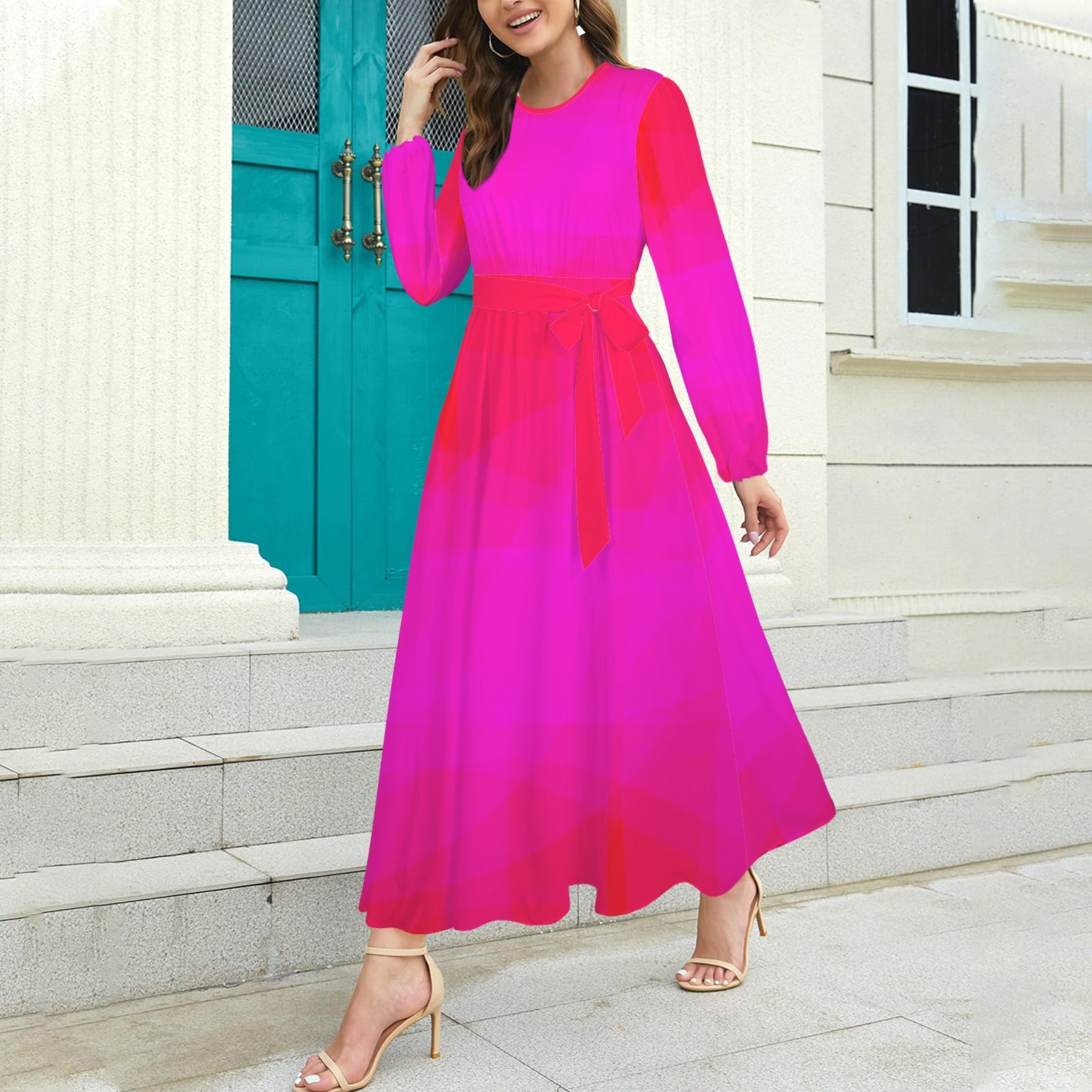 Women's Abstract Fuchsia Pink Red Maxi Dress