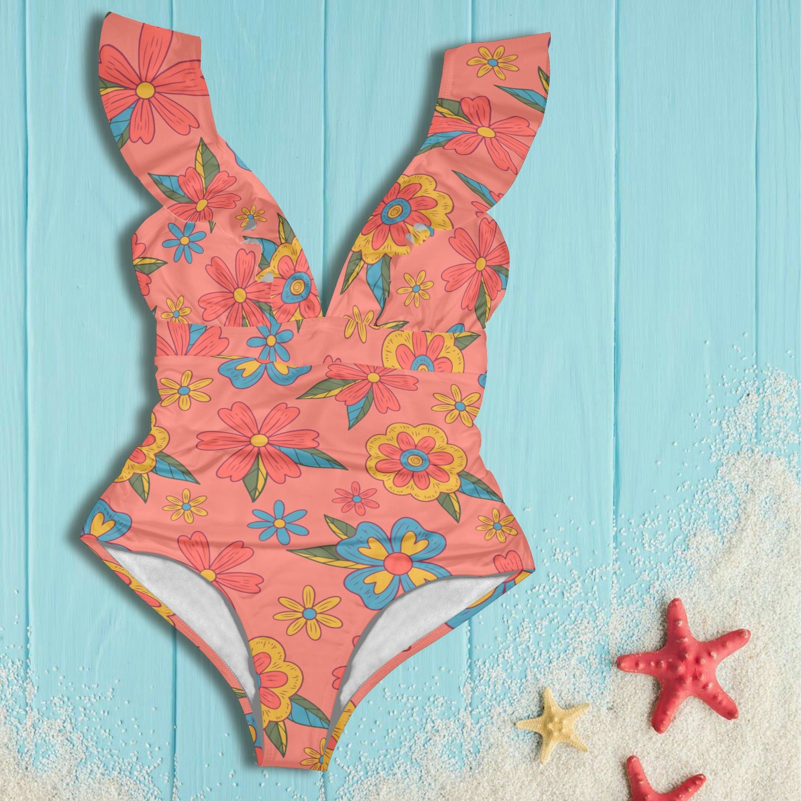 Mod Pink Floral Ruffle Swimsuit