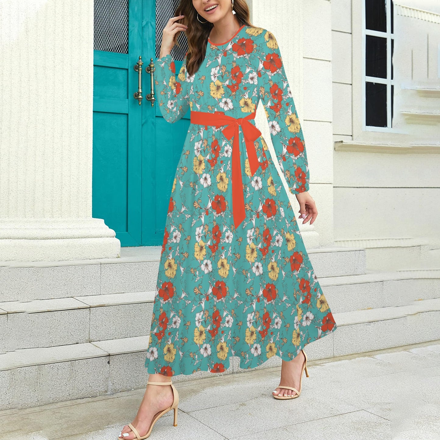 Turquoise Hibiscus Maxi Dress